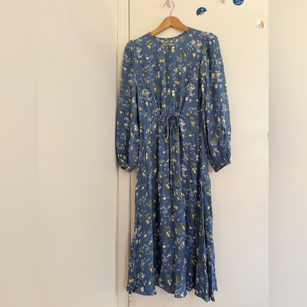 Reformation Blue Floral Long Sleeve Dress